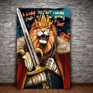 Motivational Art Work Modern Wall Art Canvas Lion Retro Vintage Style